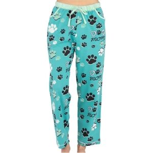 Lazy One Dog Mom Pajama Pants Paw Prints Large Teal Pockets Loungewear Comfy